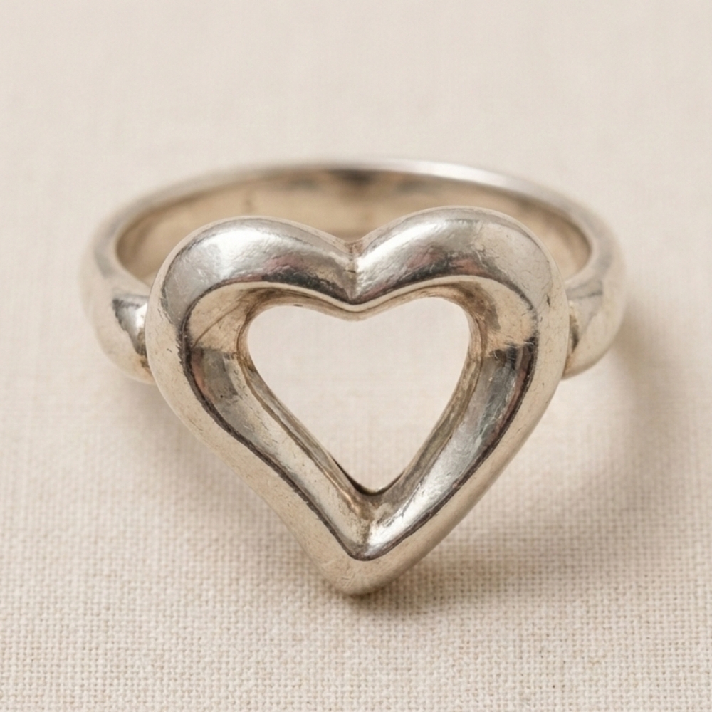 Vintage Sterling Silver Open Heart Ring Size 7